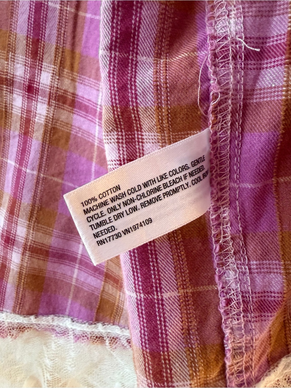 wild fable Pink Plaid Lace-Trim Button Down Shirt NWOT - Picture 4 of 6